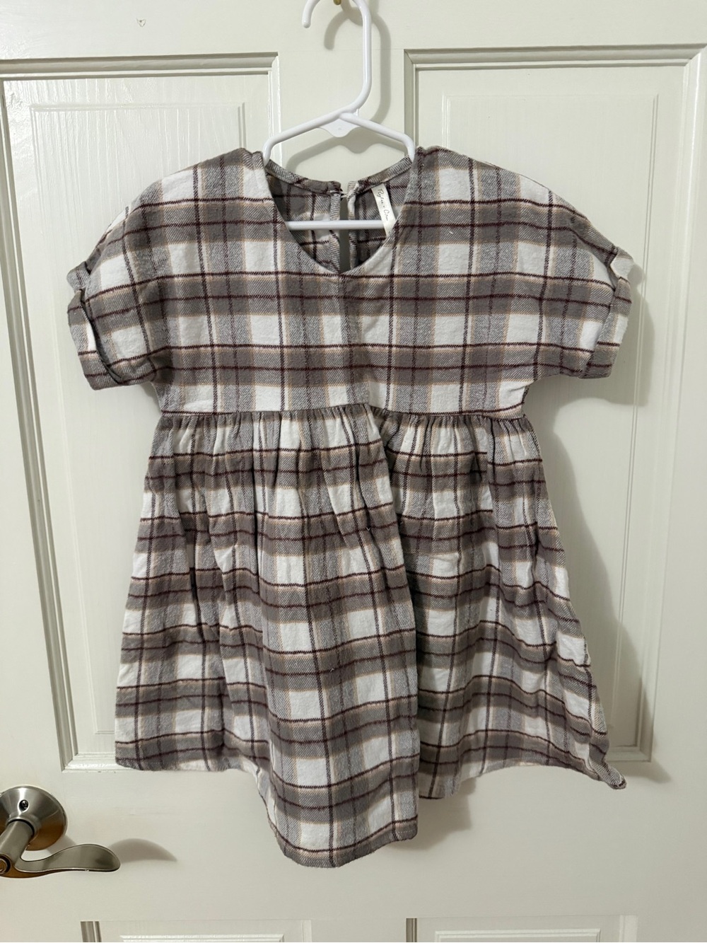 Rylee + Cru Brown and Cream Plaid Short Sleeve Dress